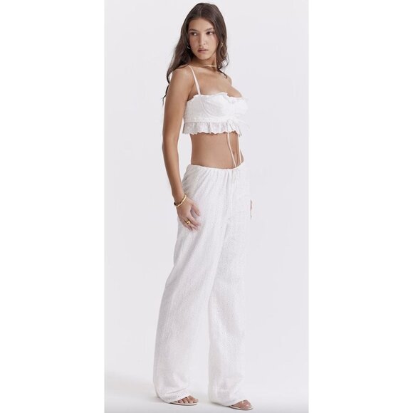 HOUSE OF CB Frankie Broderie Anglaise Drawstring Pants in Ivory Size Small - Picture 14 of 15